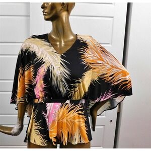 New Emilio Pucci Multi Mod Feather Print Silk Blend Wrap Blouse Top sz‎ 8